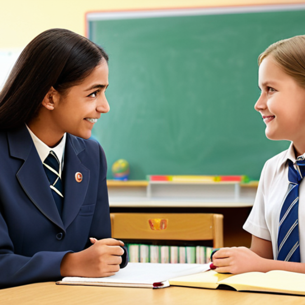 중학교 학생 생활 지도 방안 - Student-Teacher Consultation**
"A middle school student, fully clothed in a modest school uniform, ...