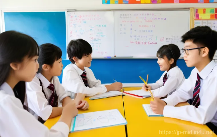중학교 창업 교육 - **Prompt:** A dynamic and colorful scene inside a bustling Japanese junior high school classroom. A ...