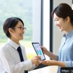 중학교 학부모 상담 - A professional Japanese teacher and a parent having a positive face-to-face meeting in a bright, mod...